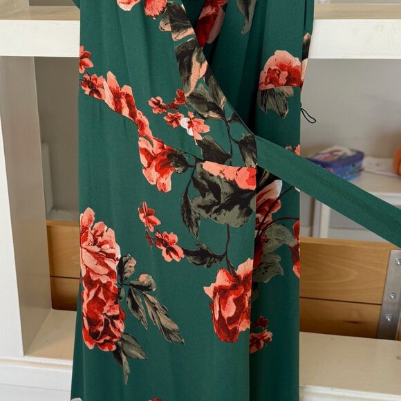 Lulus Floral Flirtation Dark Green Floral Print Wrap Maxi Dress - Size L - Picture 6 of 9